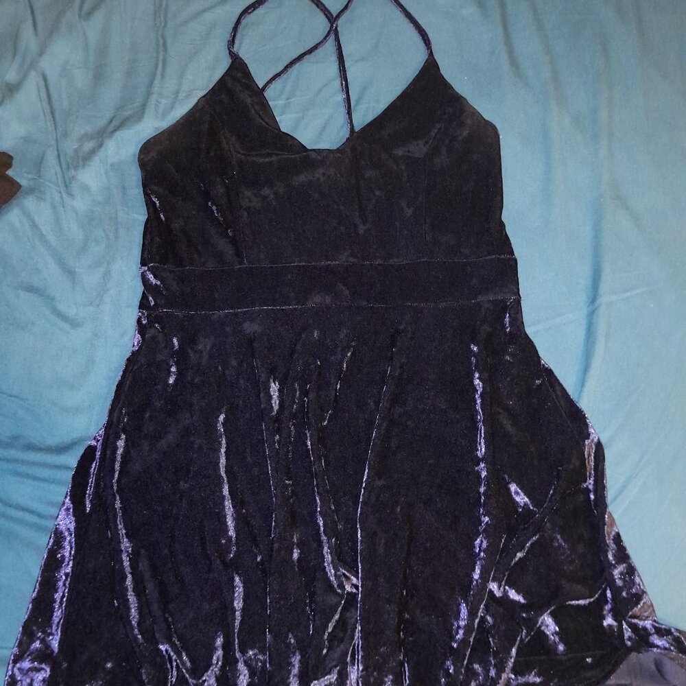 Navy blue velvet dress